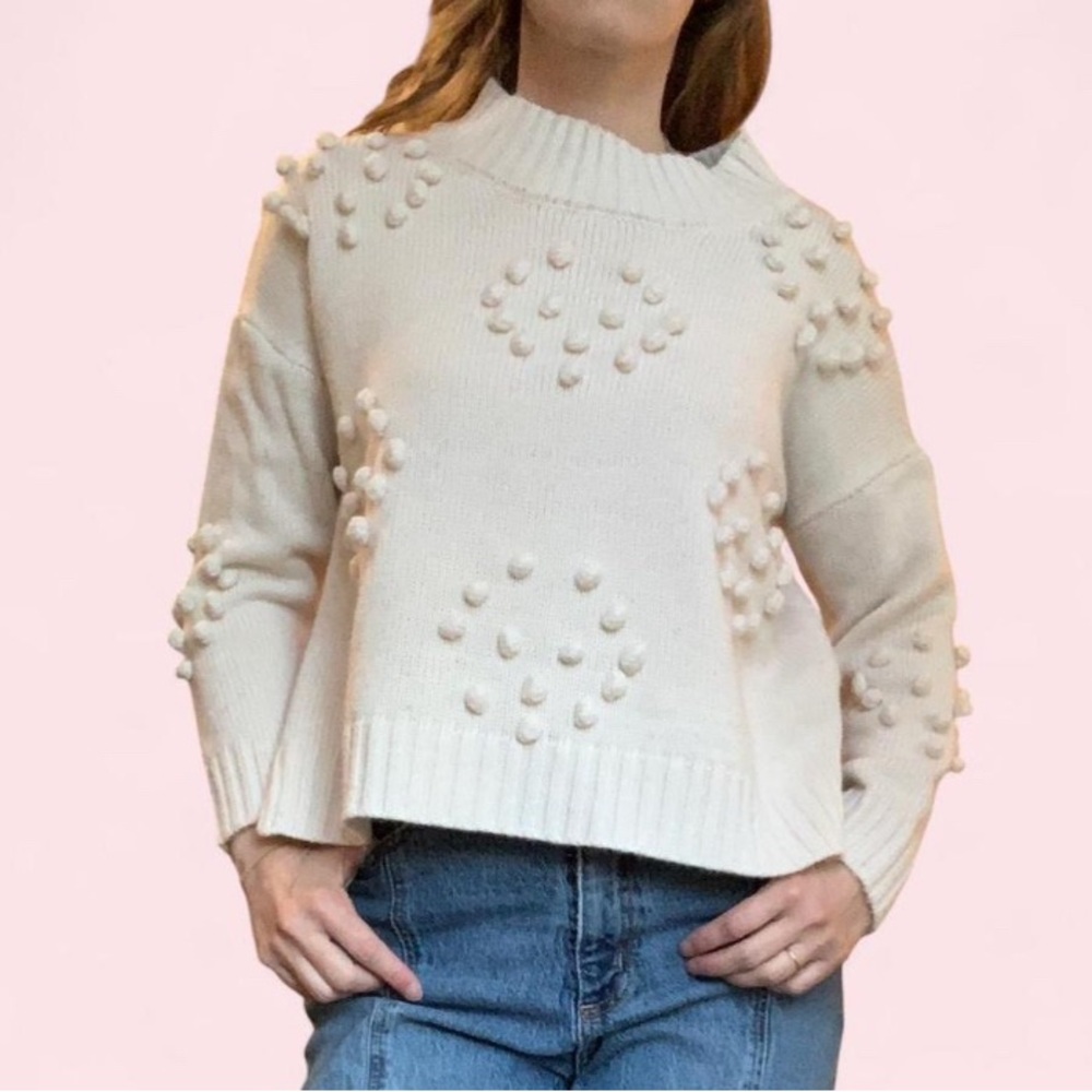 Altar’d State Women's Cream Sweater with Textured Pom Pom Design